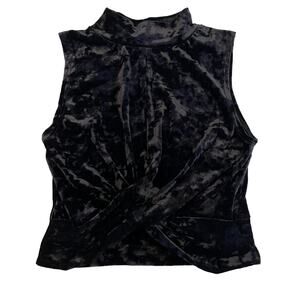 Aqua Black Crushed Velvet Twist Front Crop Top Medium